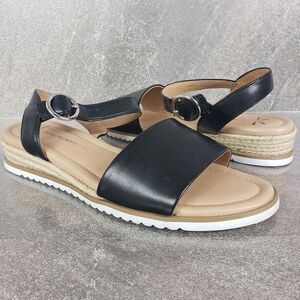 Isaac Mizrahi Live Sandals Womens 8.5 M Black Cassidy Wedge Low Heel Open Toe